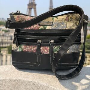 Stone & Co. Black and Pink Crossbody Bag with Floral Design